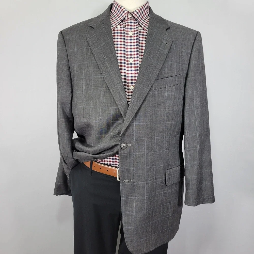 Joseph Abboud Men's Sport Coat Blazer Two Button Gray SHK SKN Plaid Wool 46R